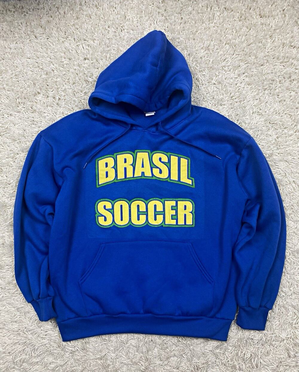 Vintage Brasil Soccer Hoodie Sweatshirt Mens Large Blue USA Made 90’s